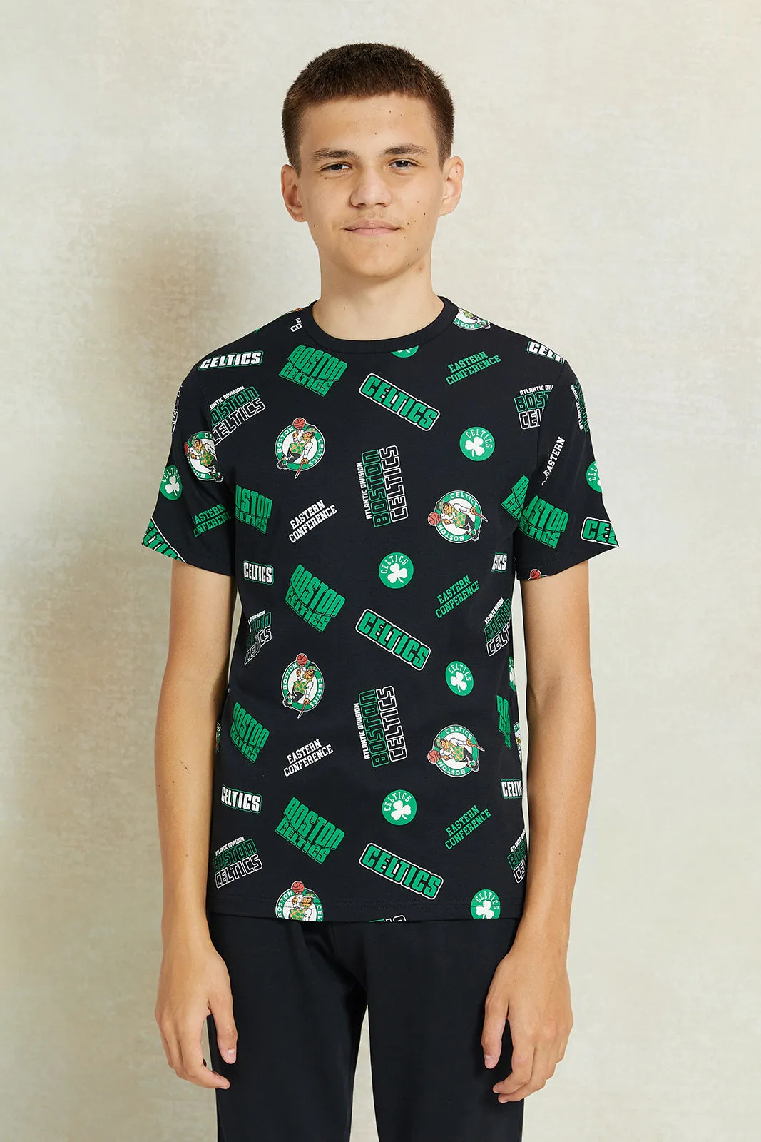 Senior Boys Black Print T-Shirt sold by Redtag