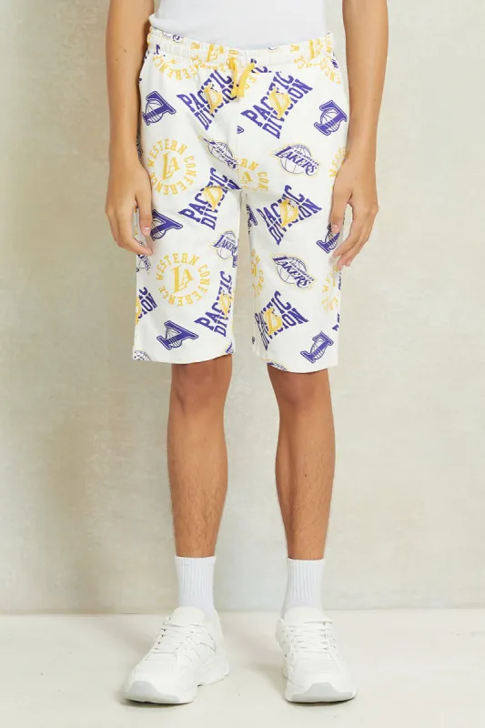 Senior Boys White Lakers Printed Active Shorts sold by Redtag