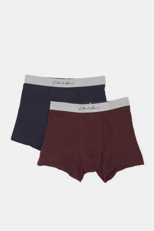 Men Navy And Burgundy Boxers Brief Set (Pack of 2) sold by Redtag