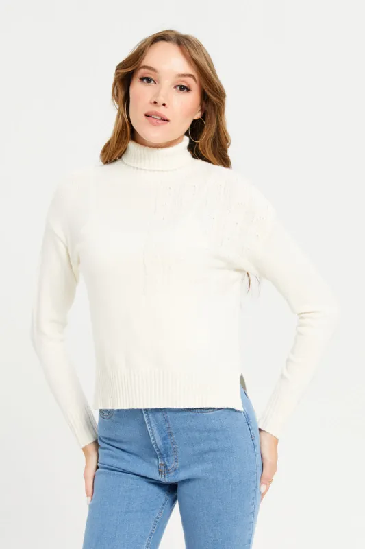 Women Beige High Neck With Side Slit Pullover sold by Redtag