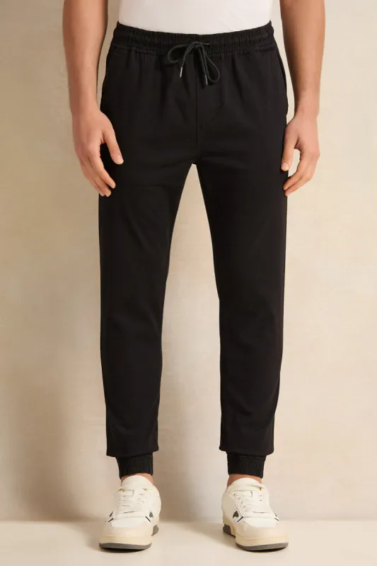 Men Black Twill Joggers sold by Redtag