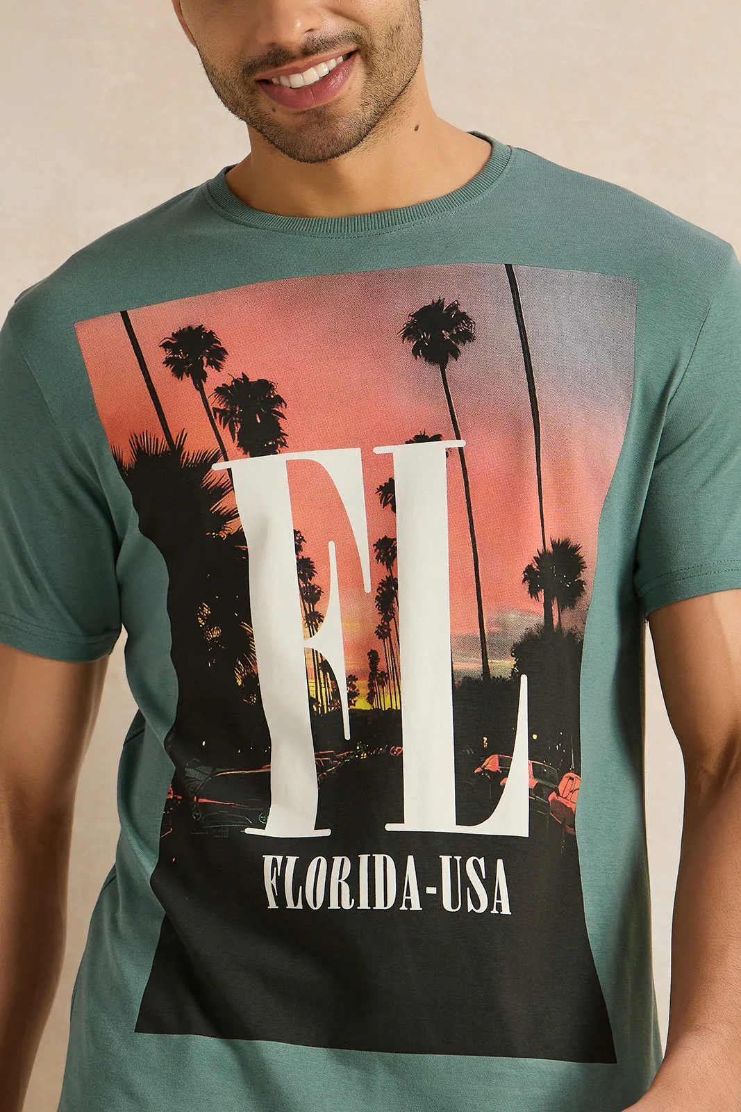 Men Green Graphic T-Shirt sold by Redtag product image thumbnail 4