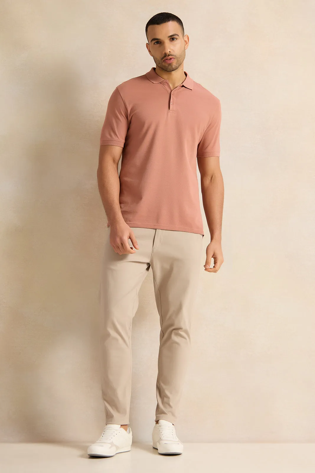 Men Pink Solid Polo Shirt sold by Redtag product image thumbnail 2