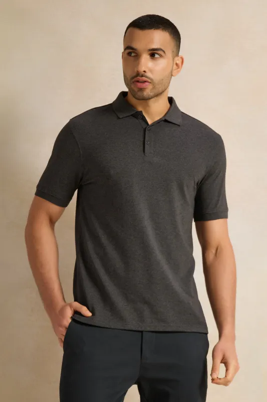 Men Charcoal Solid Polo Shirt sold by Redtag