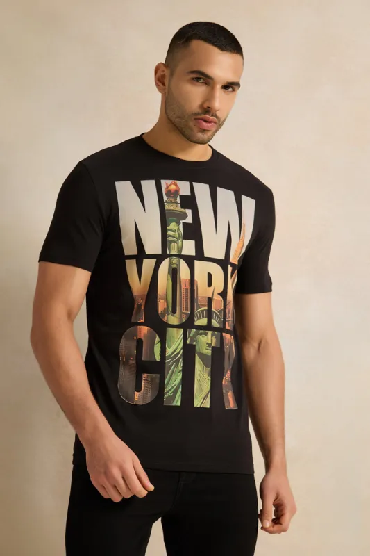 Men Black Printed T-shirt sold by Redtag