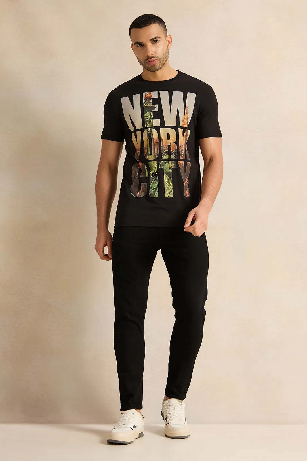 Men Black Printed T-shirt sold by Redtag product image thumbnail 2