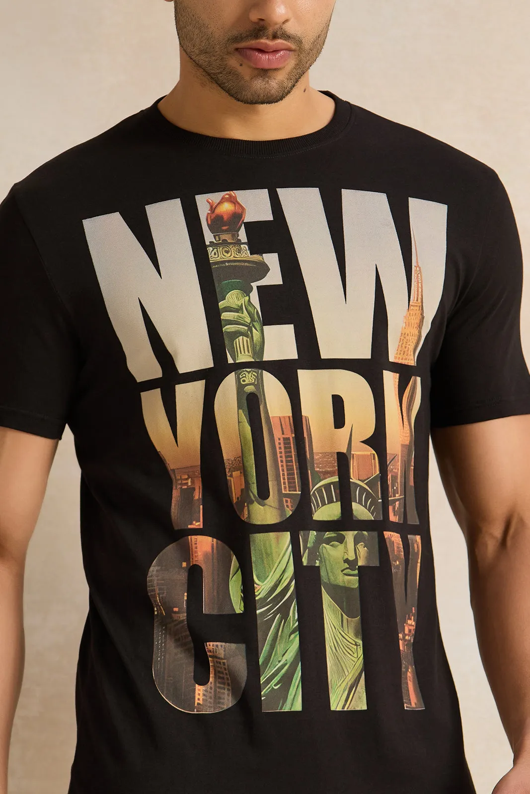 Men Black Printed T-shirt sold by Redtag product image thumbnail 4