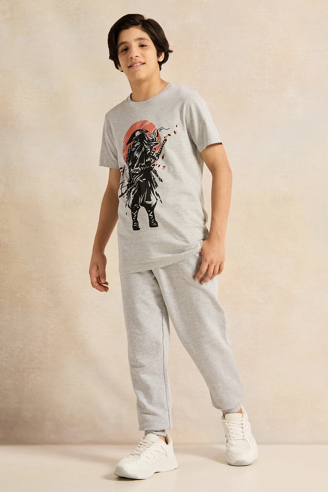 Senior Boys Grey Samurai Print T-Shirt sold by Redtag product image thumbnail 2
