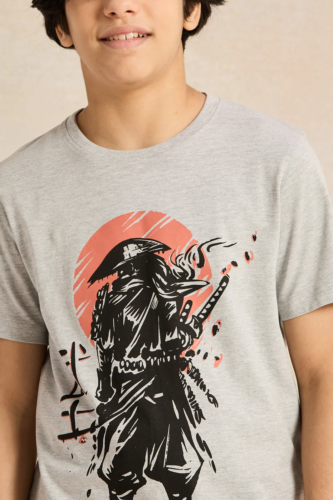 Senior Boys Grey Samurai Print T-Shirt sold by Redtag product image thumbnail 4