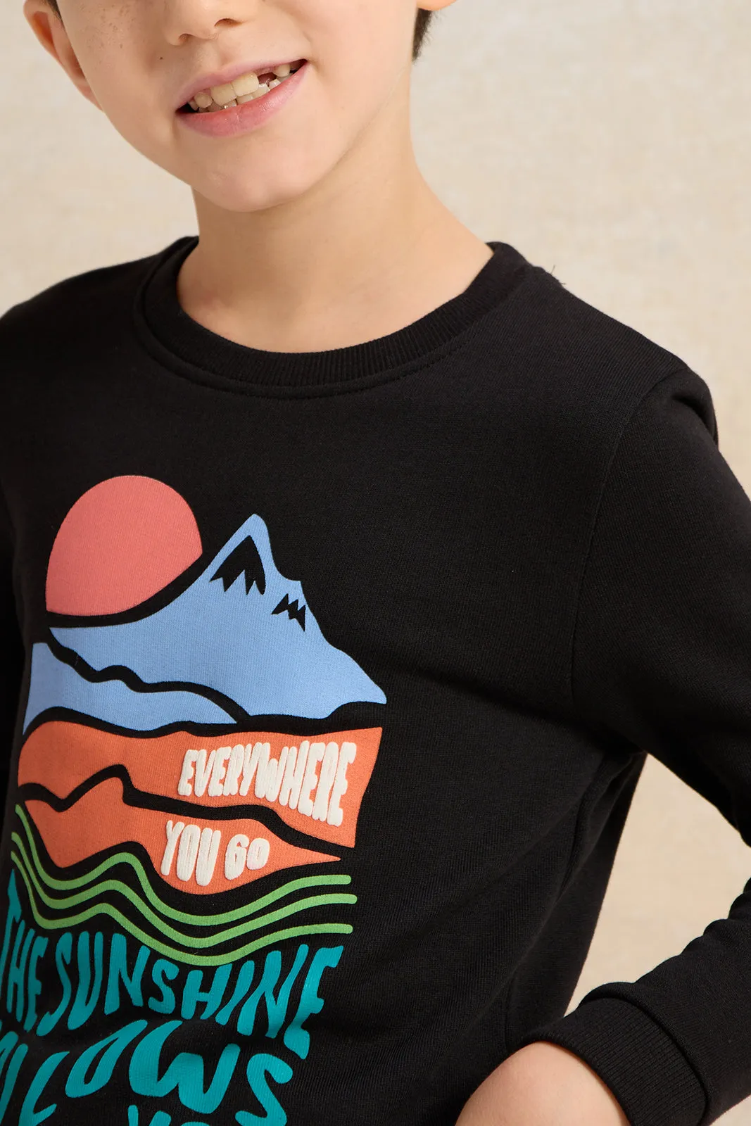 Boys Black Printed Sweatshirt sold by Redtag product image thumbnail 4