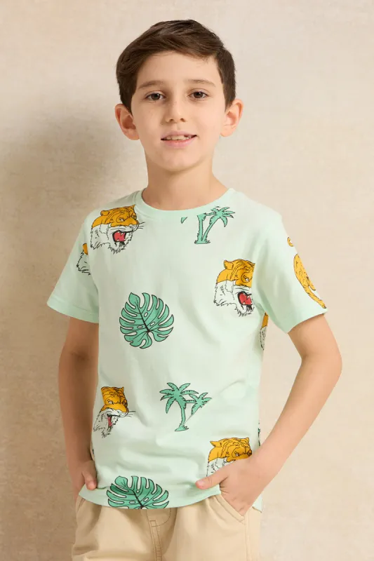 Boys Mint Tiger Print T-Shirt sold by Redtag