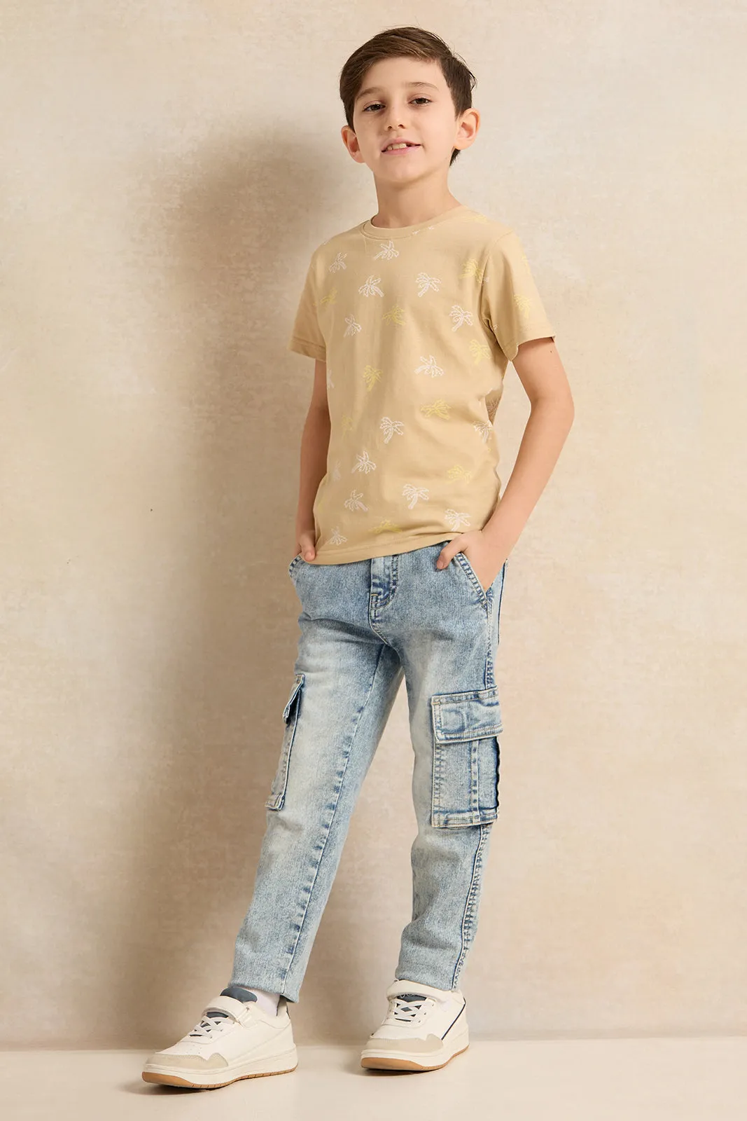Boys Cream Palm Print T-Shirt sold by Redtag product image thumbnail 2