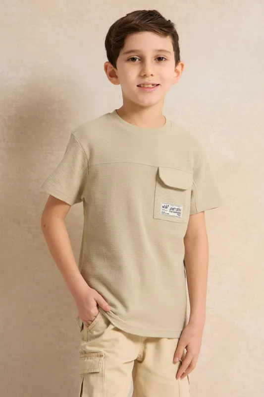 Boys Green Pocket Paneled Short Sleeve T-Shirt sold by Redtag