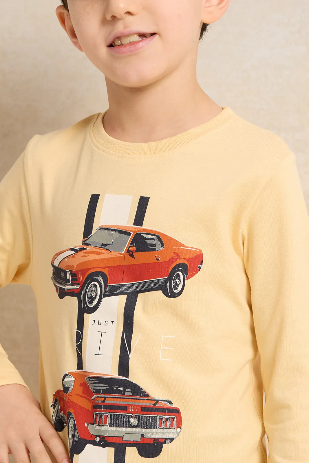 Boys Mustard Just Drive Printed T-Shirt sold by Redtag product image thumbnail 4