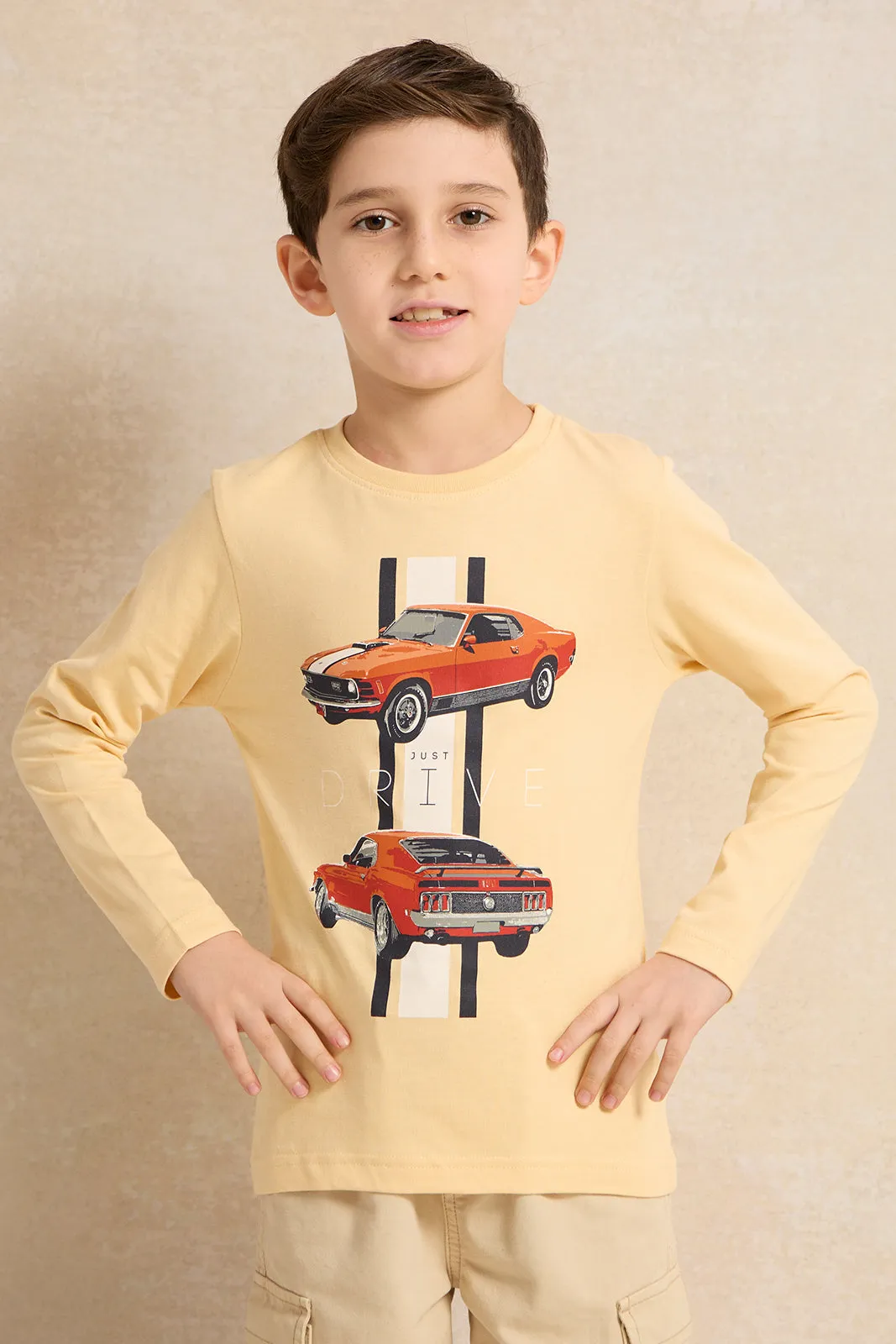 Boys Mustard Just Drive Printed T-Shirt sold by Redtag