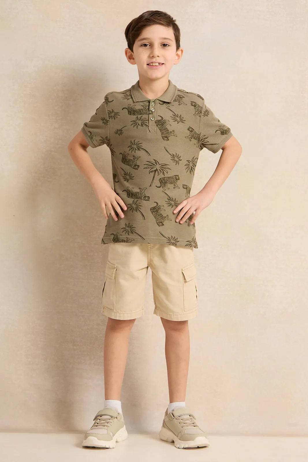 Boys Green Short Sleeve Polo T-Shirt sold by Redtag product image thumbnail 2