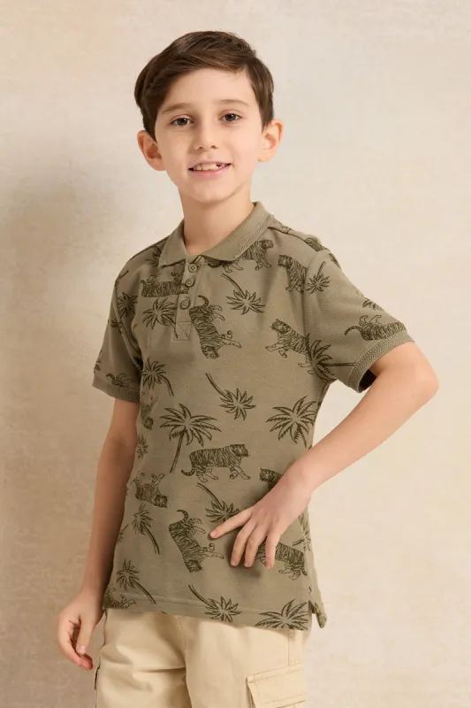 Boys Green Short Sleeve Polo T-Shirt sold by Redtag