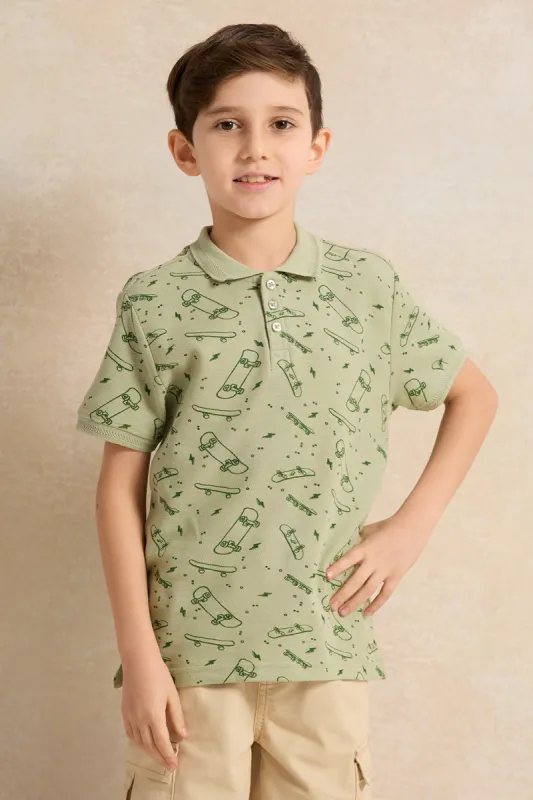 Boys Green Short Sleeve Polo T-Shirt sold by Redtag