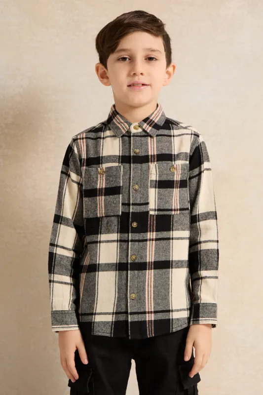 Boys  Black & White Flannel Check Shirt sold by Redtag