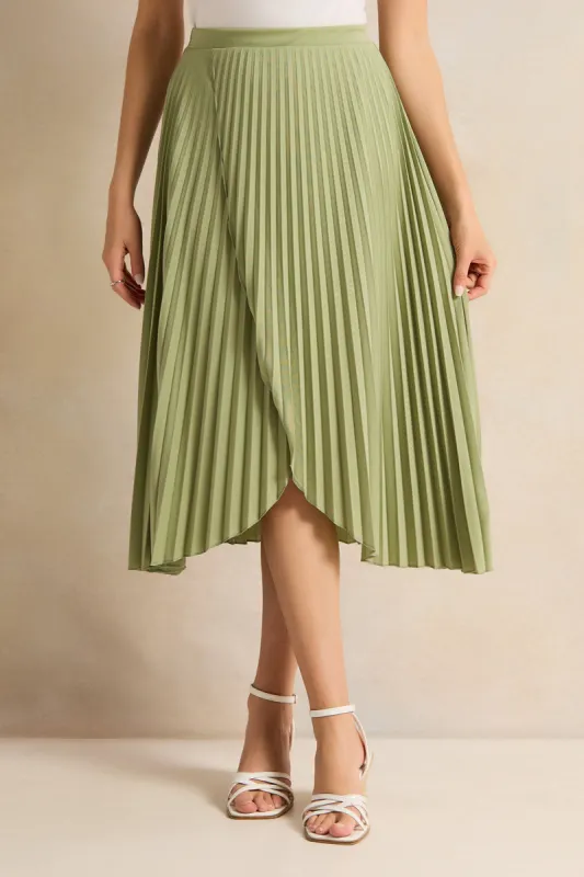 Women Green Pleat Detail Skirt sold by Redtag