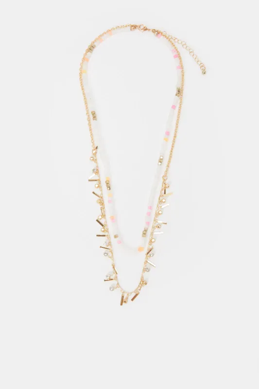 Women Gold Embellished Layered Necklace sold by Redtag