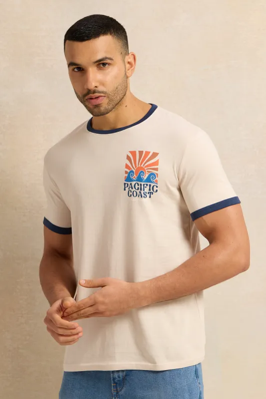 Men Beige Printed T-Shirt sold by Redtag