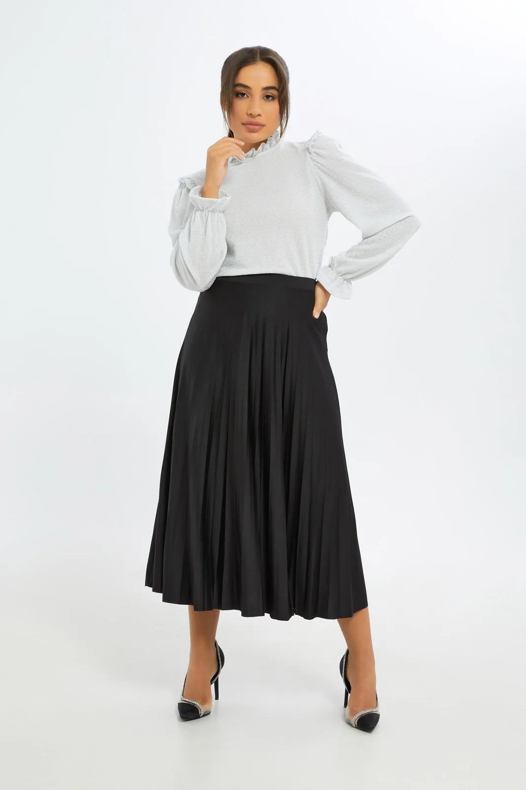 Women White High Neck Lurex Top sold by Redtag product image thumbnail 2