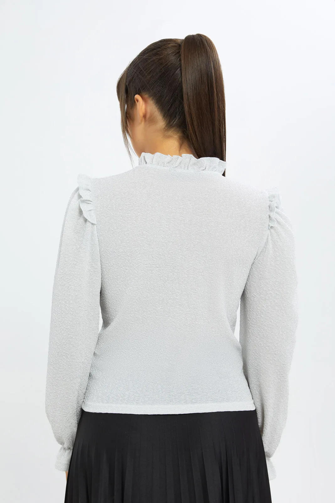 Women White High Neck Lurex Top sold by Redtag product image thumbnail 3