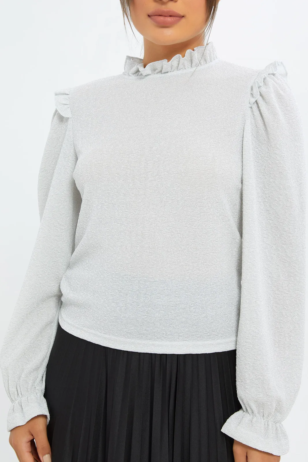 Women White High Neck Lurex Top sold by Redtag product image thumbnail 4