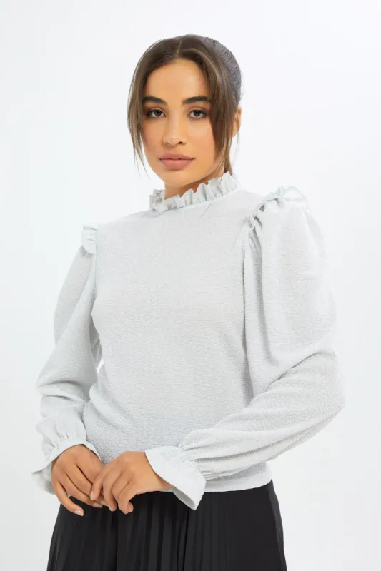 Women White High Neck Lurex Top sold by Redtag