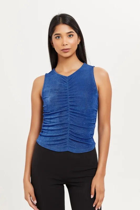 Women Blue Ruched Detail Sleeveless Vest sold by Redtag