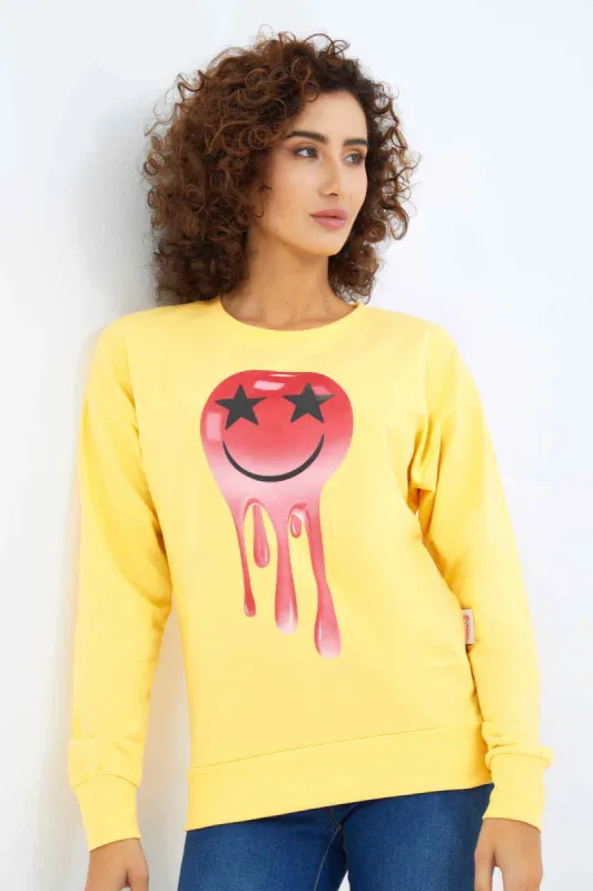 Women Yellow Emoji Printed Sweatshirt sold by Redtag