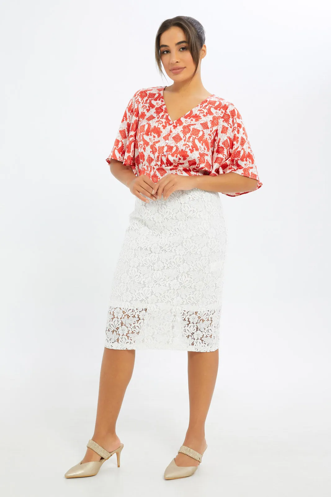 Women White Lace Pencil Skirt sold by Redtag product image thumbnail 2