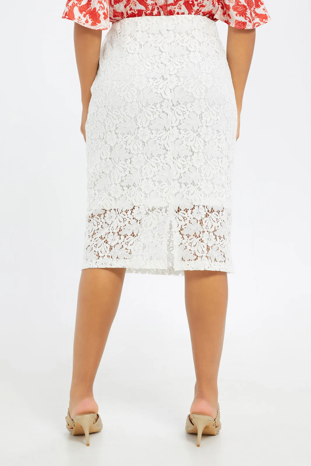 Women White Lace Pencil Skirt sold by Redtag product image thumbnail 3