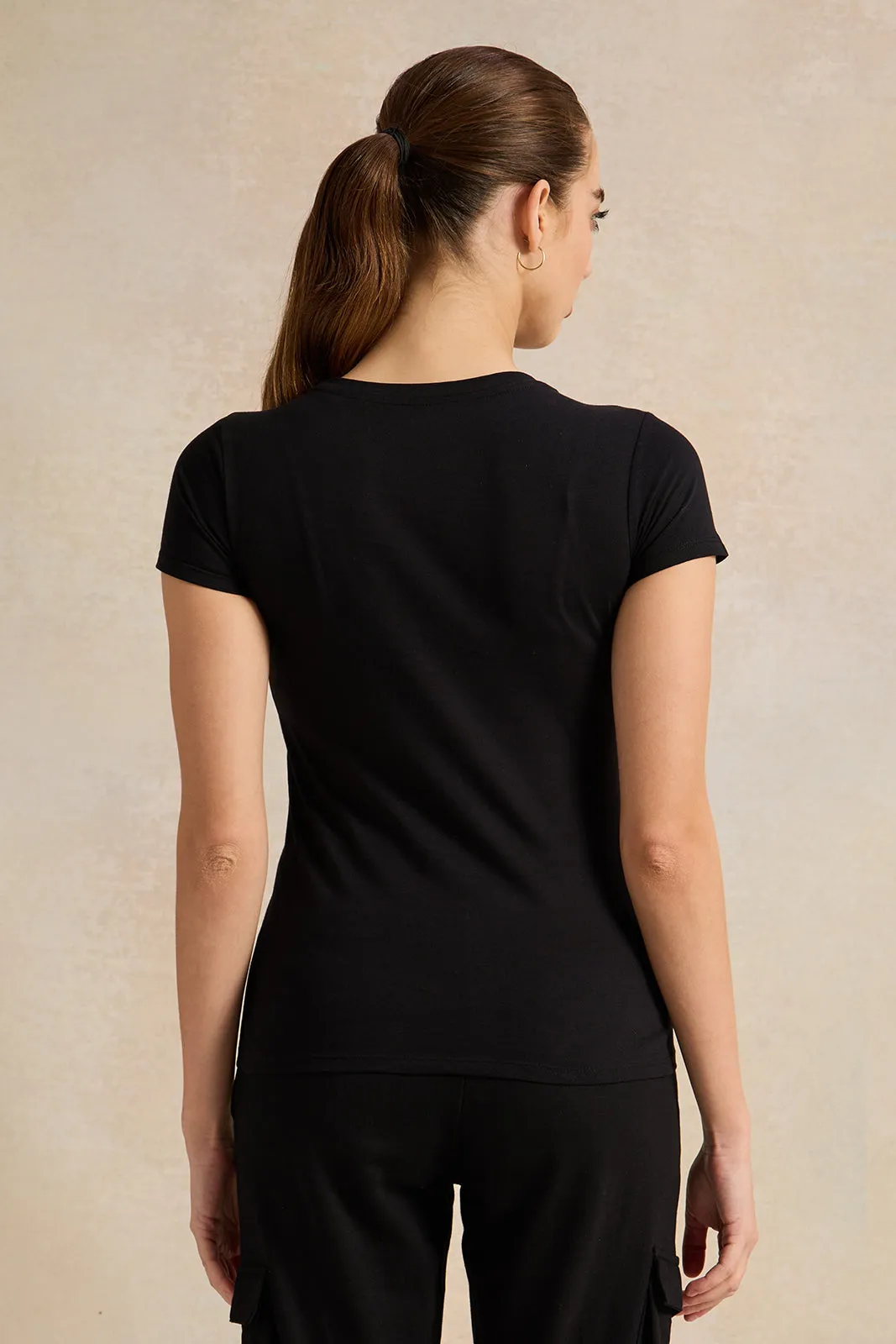 Women Black Time To Shine Foil T-Shirt sold by Redtag product image thumbnail 3