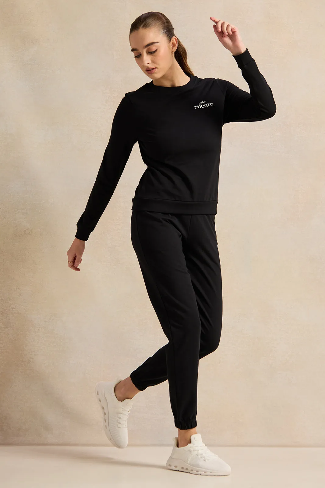 Women Black Placement Print Active Pants sold by Redtag product image thumbnail 2