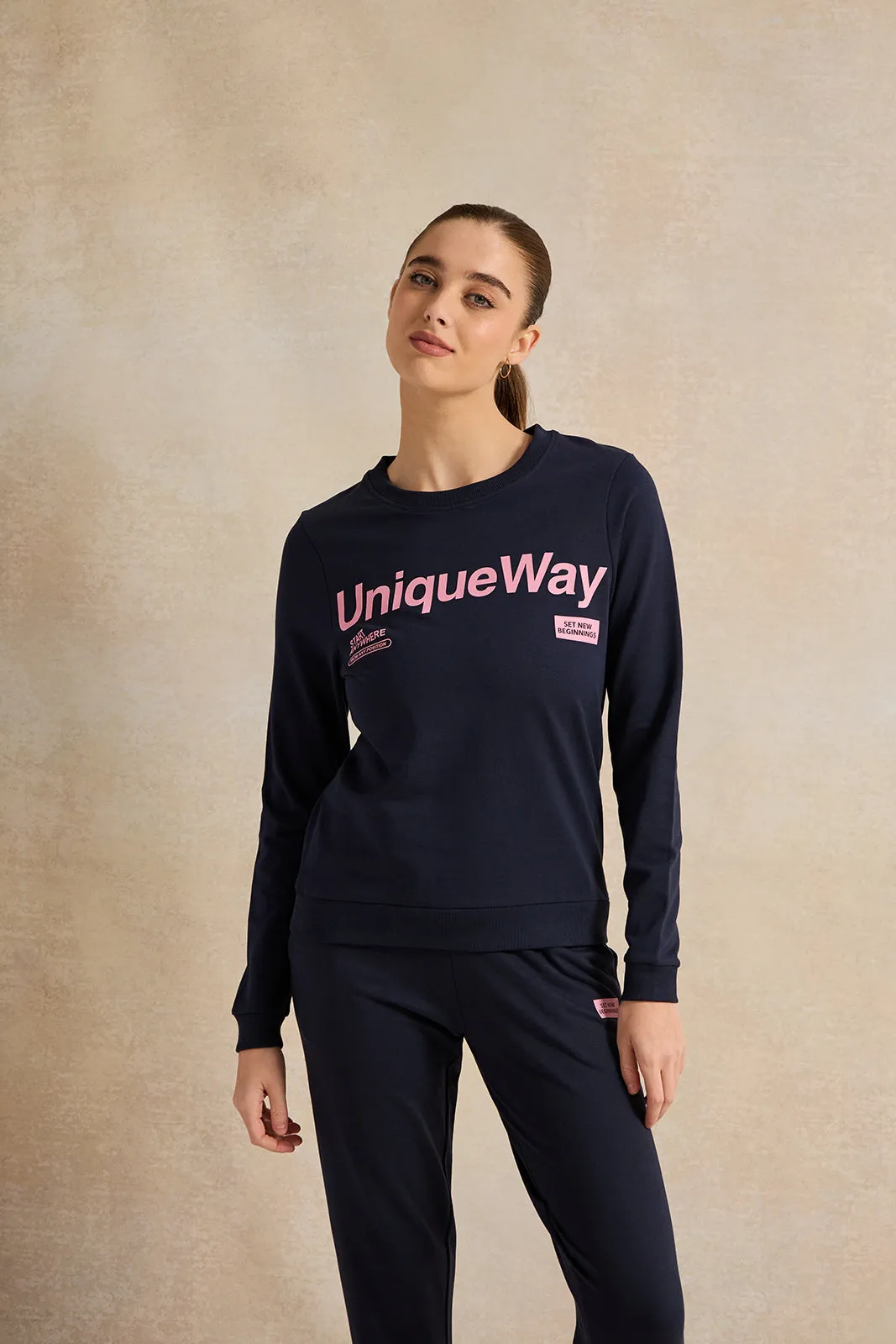 Women Navy Placement Print Sweatshirt sold by Redtag