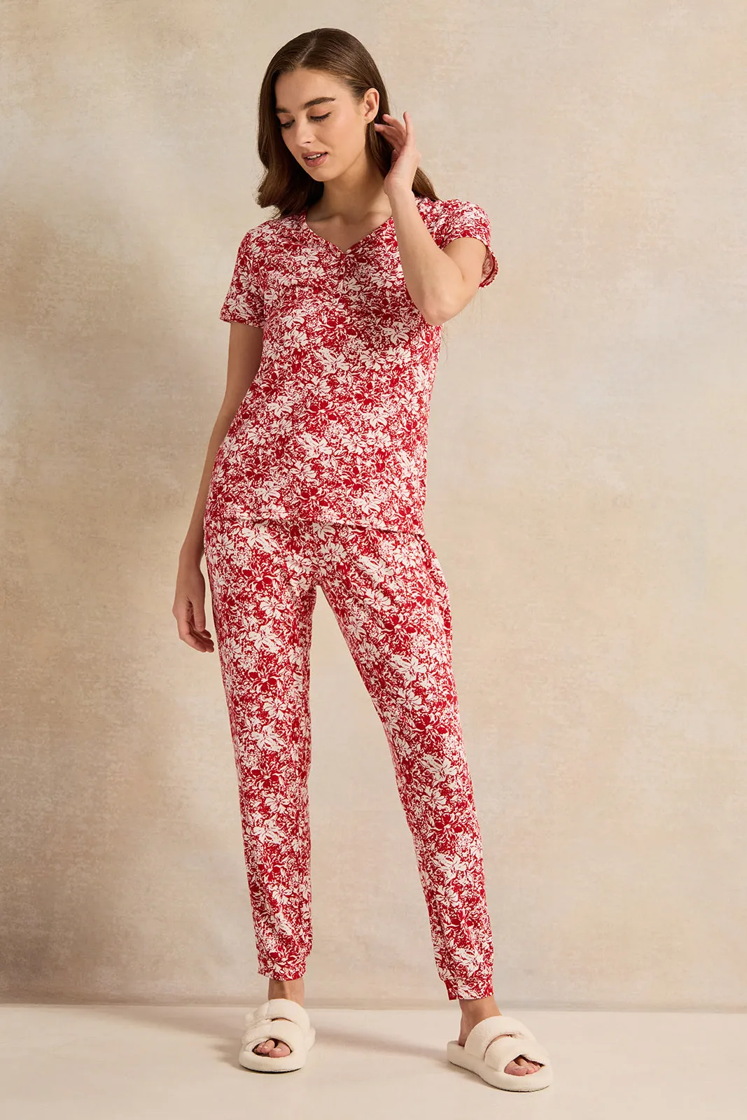 Women Red Printed Pyjama Set (2 Piece) sold by Redtag