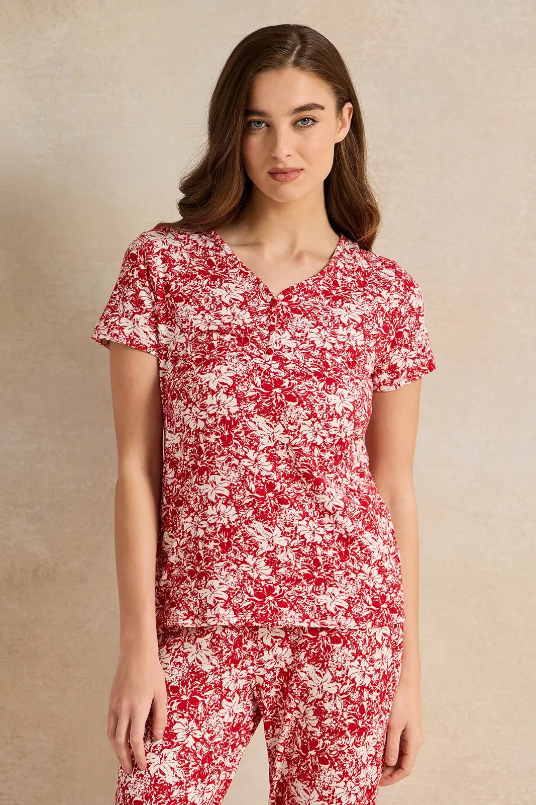 Women Red Printed Pyjama Set (2 Piece) sold by Redtag product image thumbnail 2