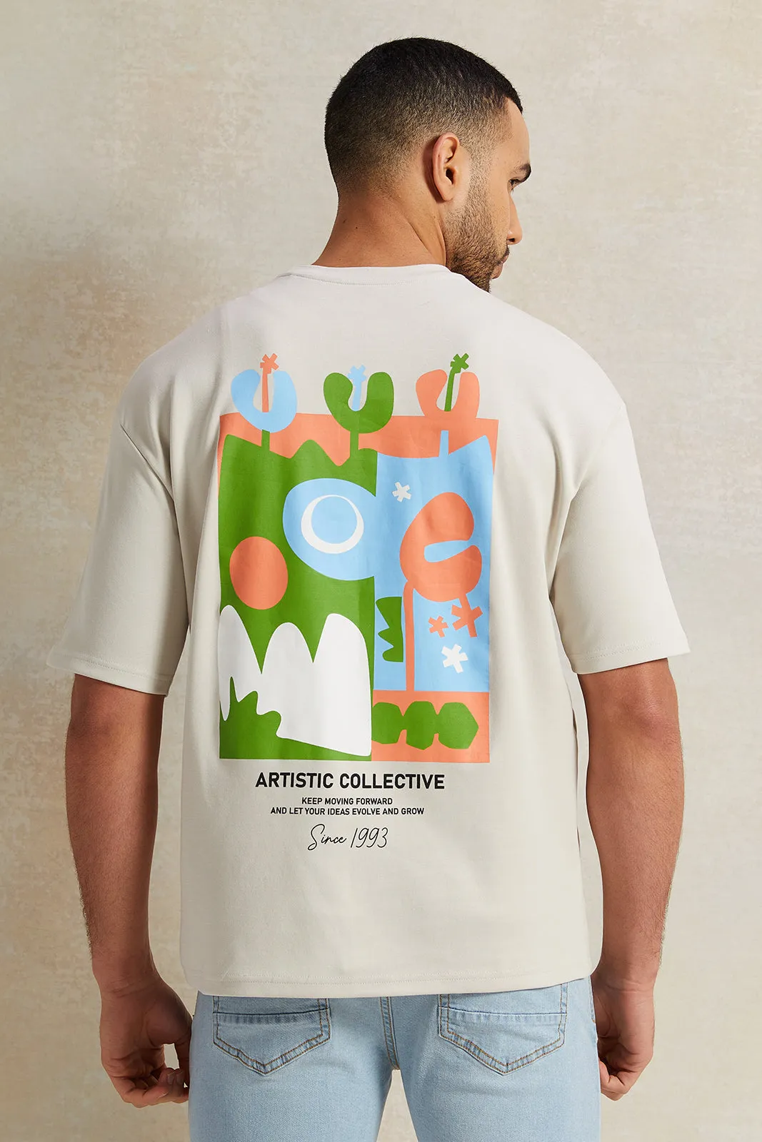 Men Grey Printed Interlock Oversized T-Shirt sold by Redtag product image thumbnail 3