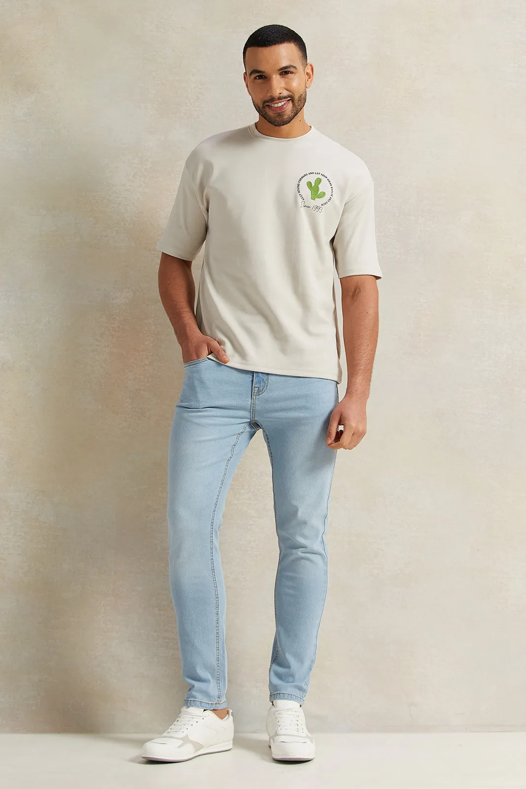 Men Grey Printed Interlock Oversized T-Shirt sold by Redtag product image thumbnail 2