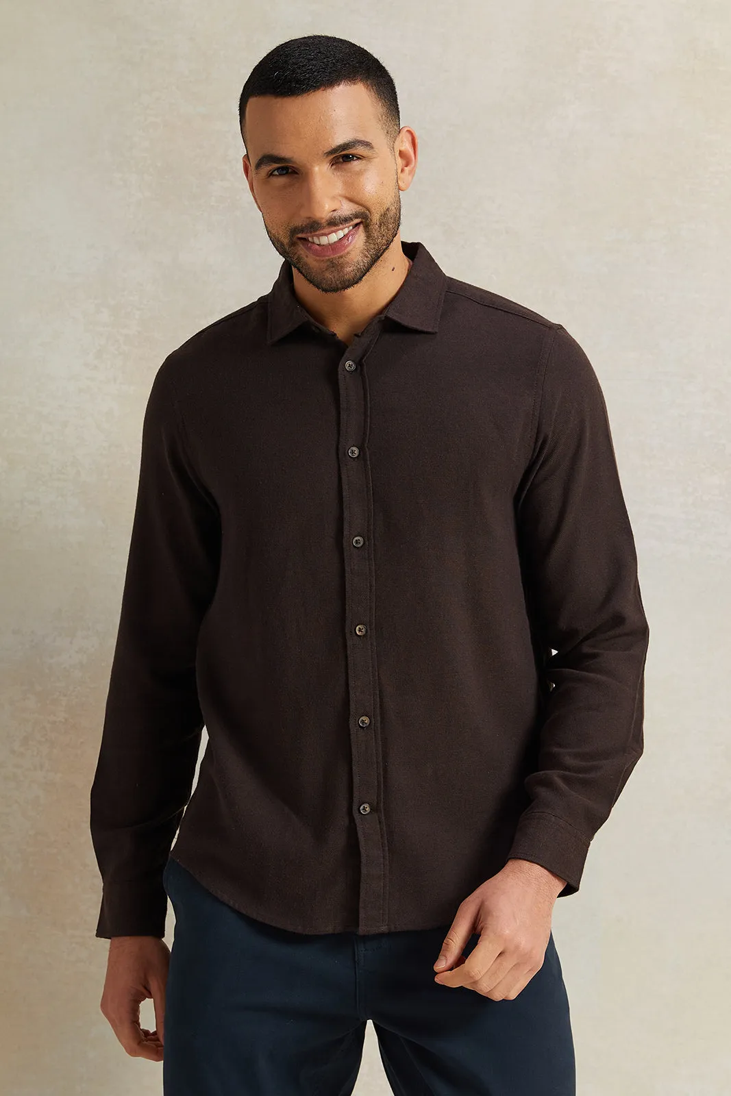 Men Brown Check Flannel Shirt sold by Redtag