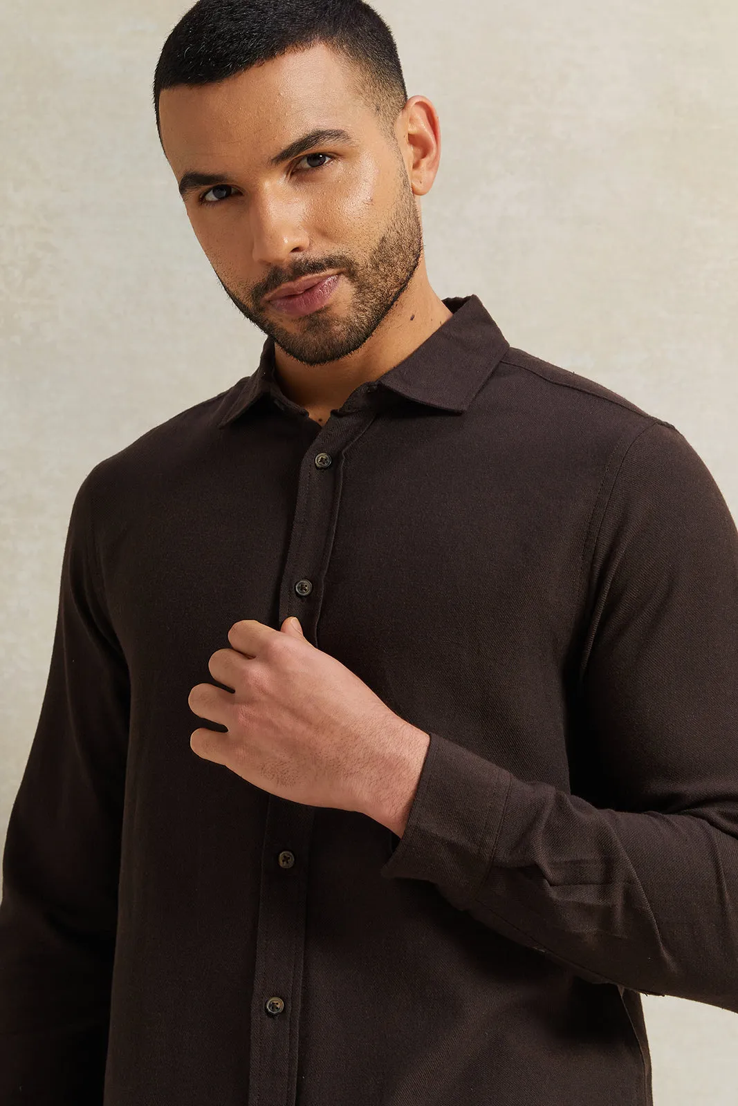 Men Brown Check Flannel Shirt sold by Redtag product image thumbnail 4