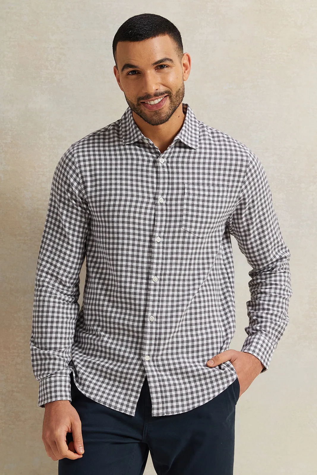 Men Grey Checkered Flannel Shirt sold by Redtag