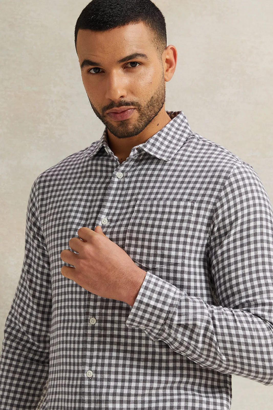 Men Grey Checkered Flannel Shirt sold by Redtag product image thumbnail 4