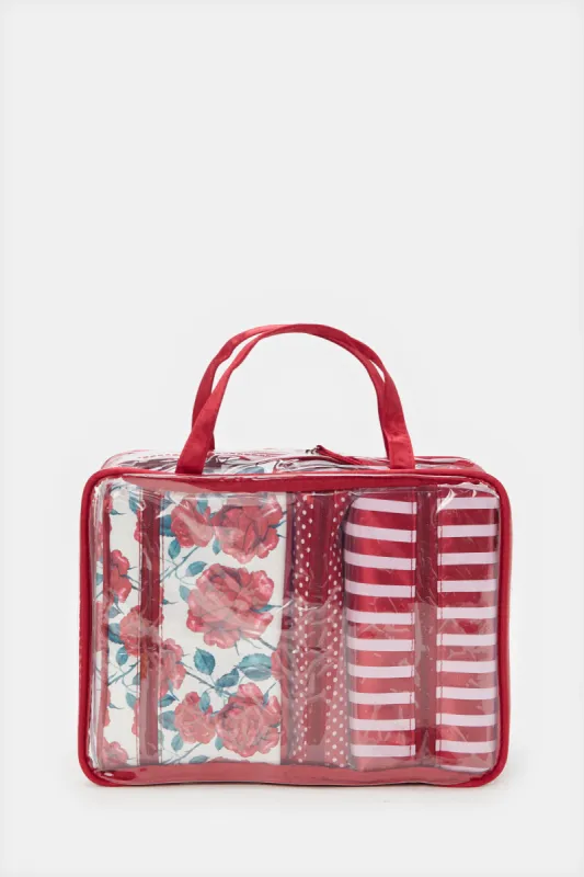 Women Red Printed Cosmetic Pouch Set (4 Piece) sold by Redtag