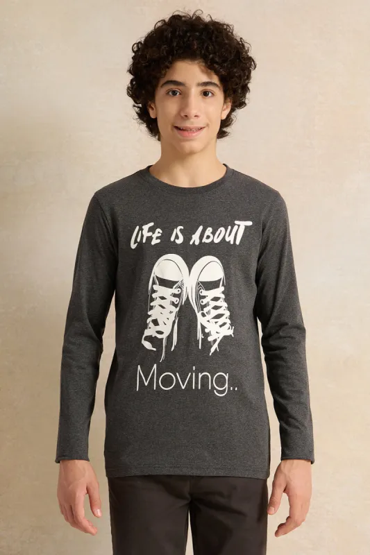 Senior Boys Charcoal Life About Moving Graphic T-Shirt sold by Redtag