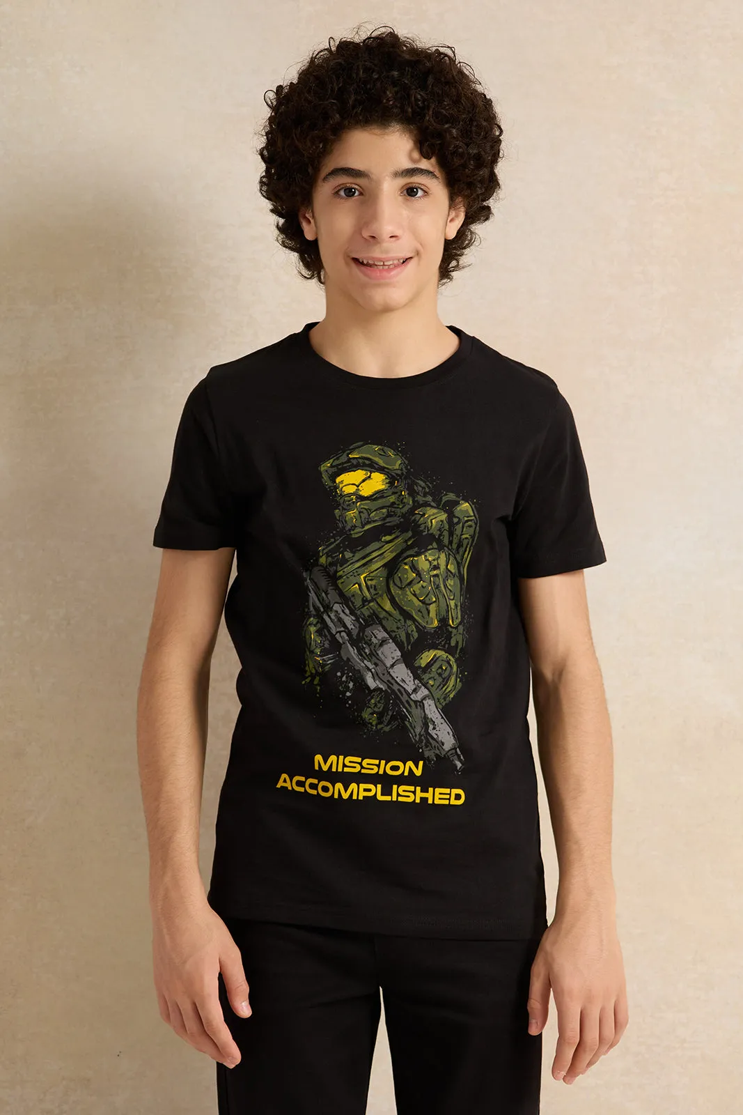 Senior Boys Black Mission Accomplished Graphic T-Shirt sold by Redtag