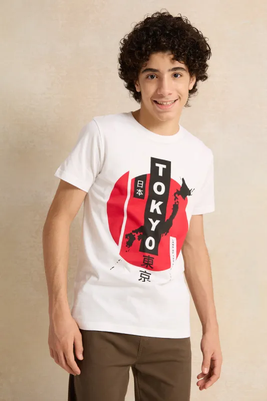 Senior Boys White Tokyo Graphic T-Shirt sold by Redtag