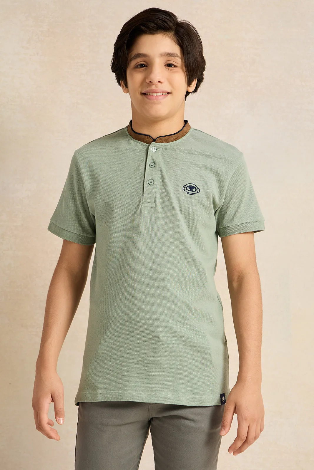 Senior Boys Green Embellished Polo Shirt sold by Redtag